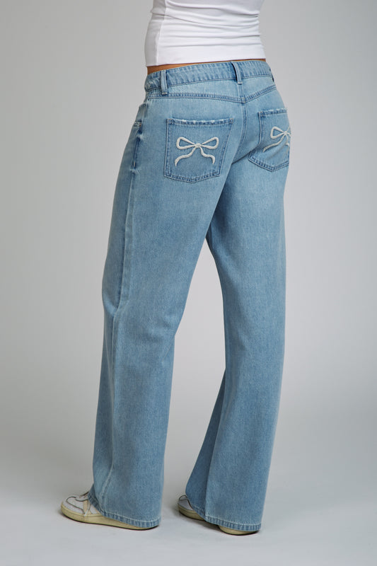 LOW PRO BAGGY JEAN WITH BOWS - DARK BLUE BLACK