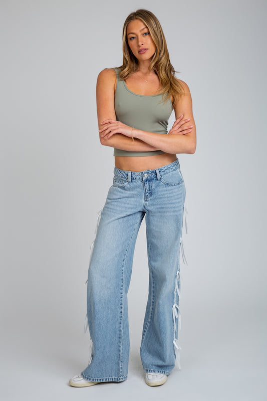 SUMMER SPORTY WIDE LEG JEANS - MEDIUM INDIGO