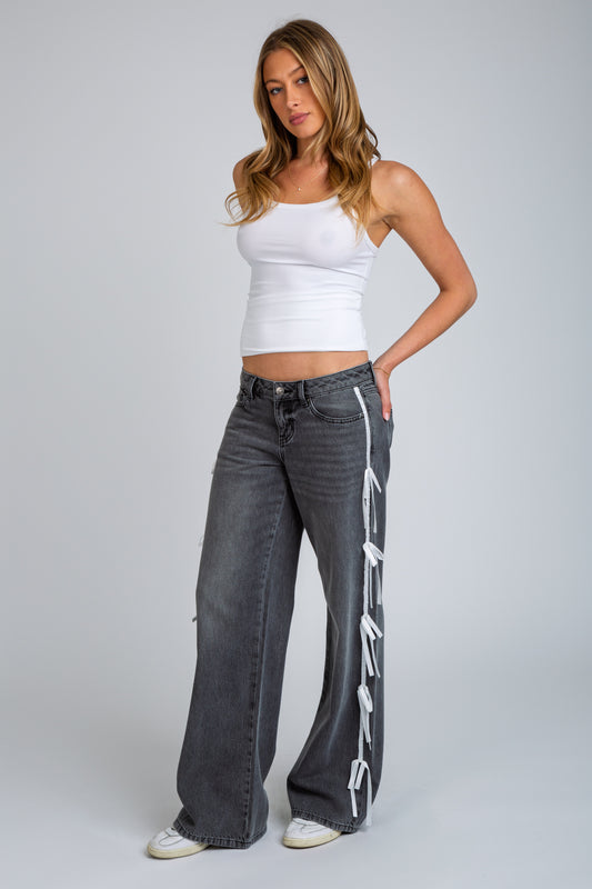 Summer SPORTY WIDE LEG JEANS - BLACK CARBON