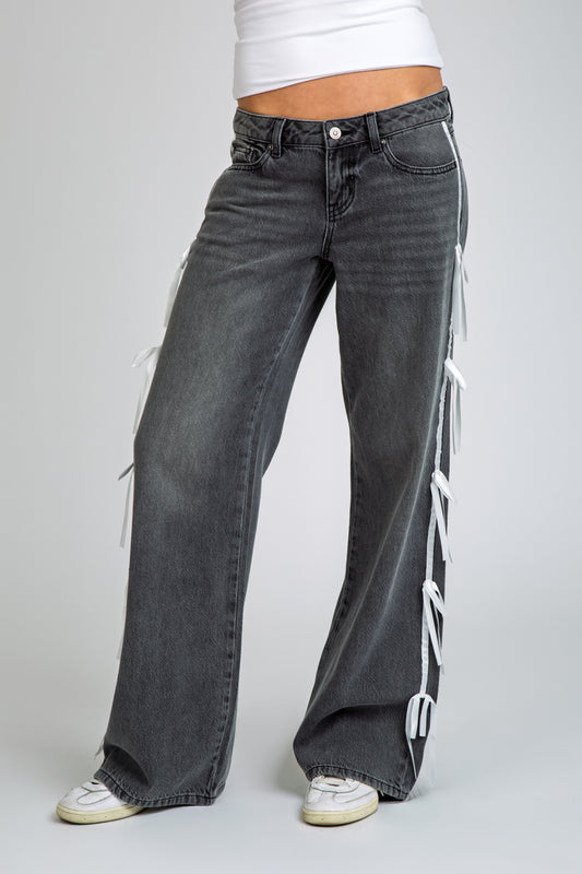 Summer SPORTY WIDE LEG JEANS - BLACK CARBON