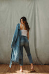 High Rise Jersey Crop Pant W/ Button Fly Jeans - Blasted Blue