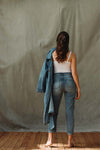 High Rise Jersey Crop Pant W/ Button Fly Jeans - Blasted Blue