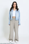 WIDE LEG BUTTON FLY PANT - TAUPE