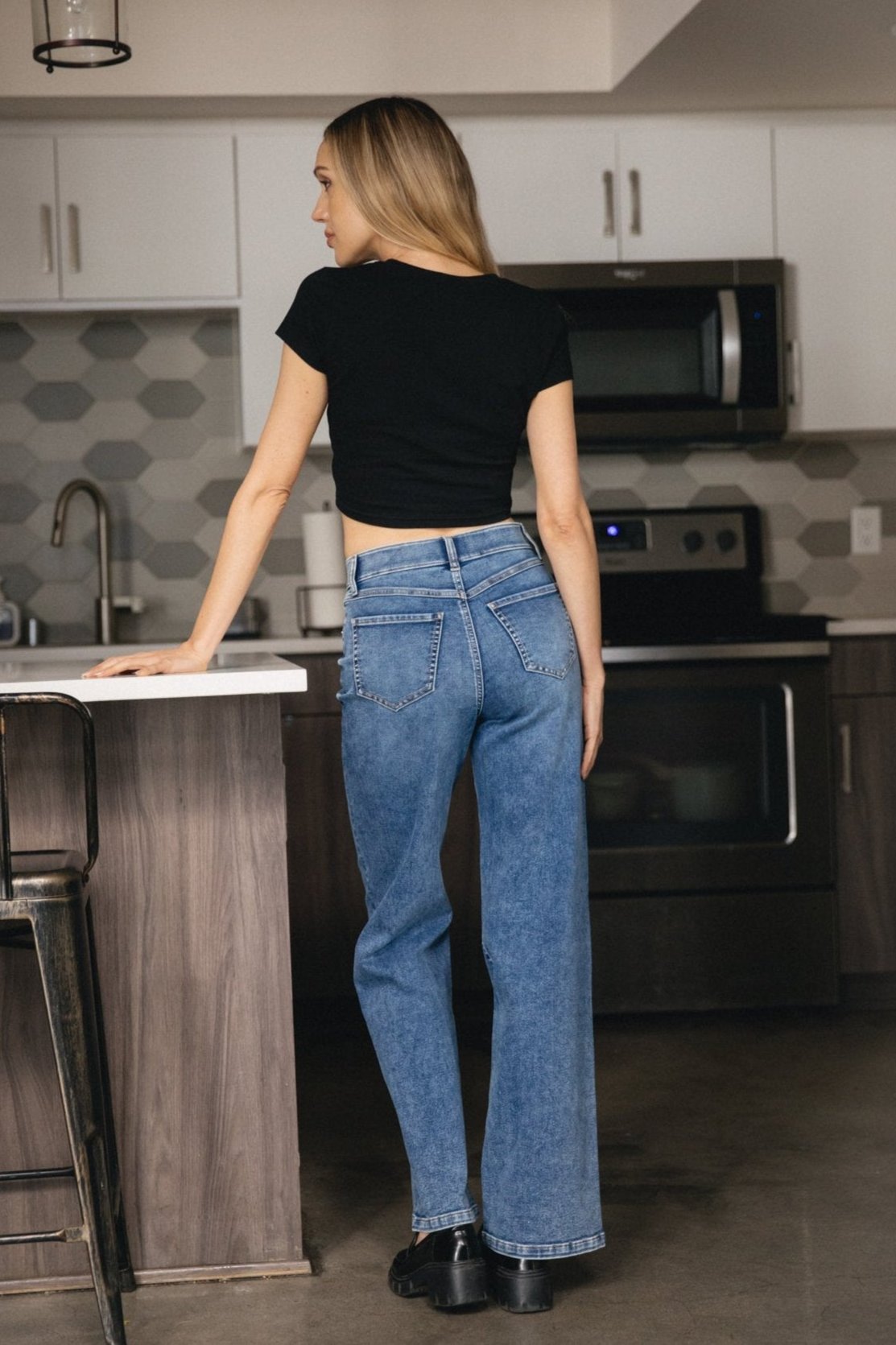 High Rise Wide Leg Pull On Jeans Medium Indigo – Rewash Brand