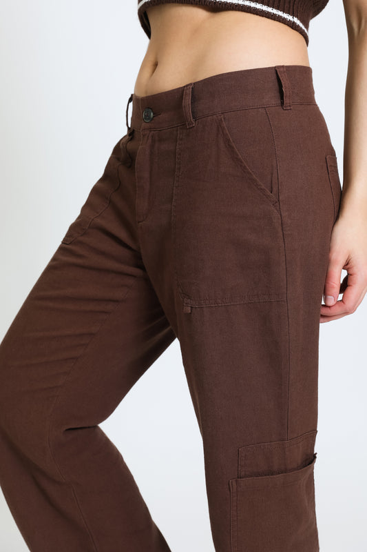 LINEN PANT W/ PORKCHOP POCKETS - MEDWOOD BROWN