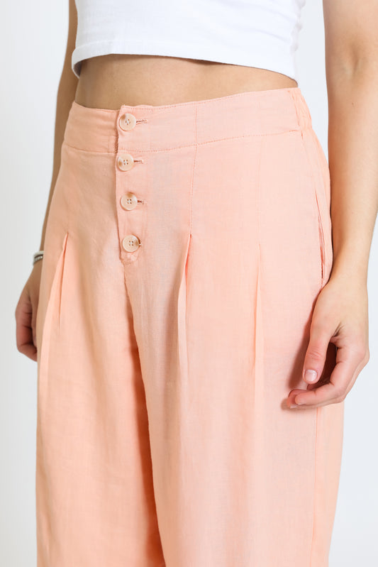 WIDE LEG BUTTON FLY PANT - SOFT CORAL