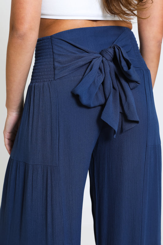 TIE WAIST TIERED WIDE LEG PANT - AIZONE