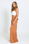 TIE WAIST TIERED WIDE LEG PANT - BURNTWOOD