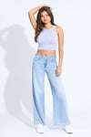 Alexa Raw Hem High Rise Jeans - Medium Blue Black