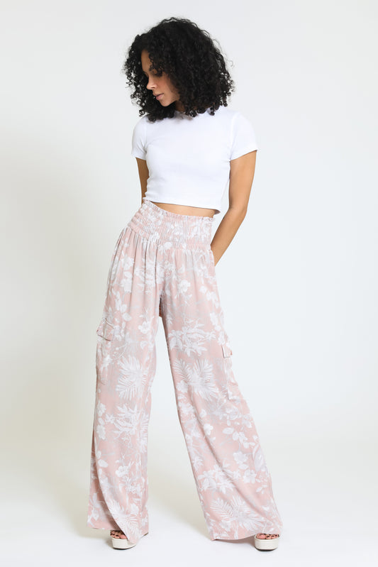 BOARDWALK WIDE LEG W/ CARGO POCKETS - MAUVE PRINT