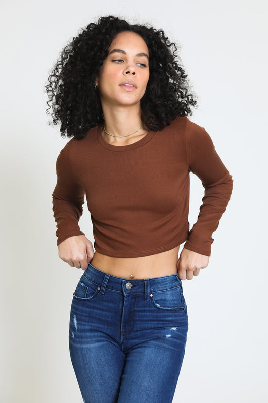 Everday Long Sleeve Ribbed Tee - Chocolate