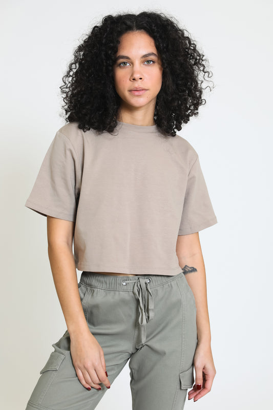 Everyday Oversized Cropped Tee - Taupe