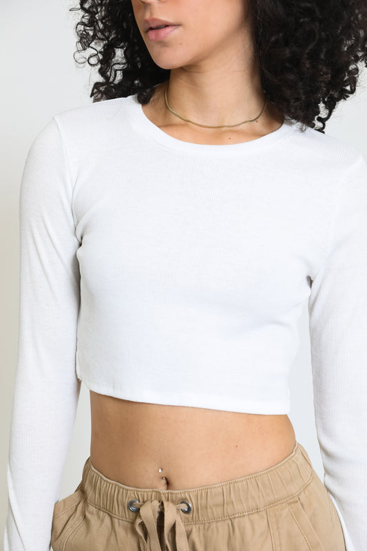 Essential Long Sleeve Ribbed Tee - White