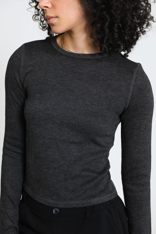 Stitched Detail Long Sleeve Tee - Charcoal