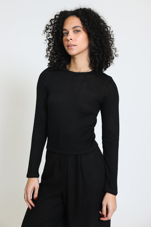 Essential Stitched Detail Long Sleeve Tee - Black