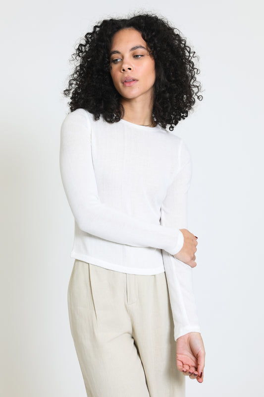 Stitched Detail Long Sleeve Tee - Soft White