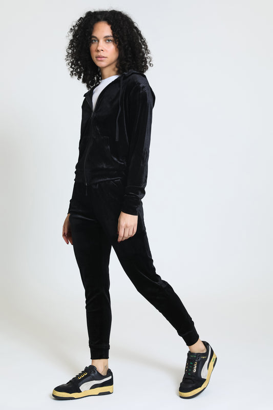 Stepping Out Velour Set - Black