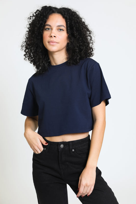 Everyday Oversized Cropped Tee - Navy