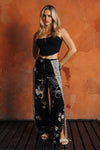 WIDE LEG BORDER WRAP PANT - BLACK FLORAL