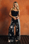 WIDE LEG BORDER WRAP PANT - BLACK FLORAL