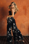 WIDE LEG BORDER WRAP PANT - BLACK FLORAL