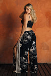 WIDE LEG BORDER WRAP PANT - BLACK FLORAL