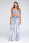 Smocked Top and Boardwalk Pant Linen Set - Navy/White