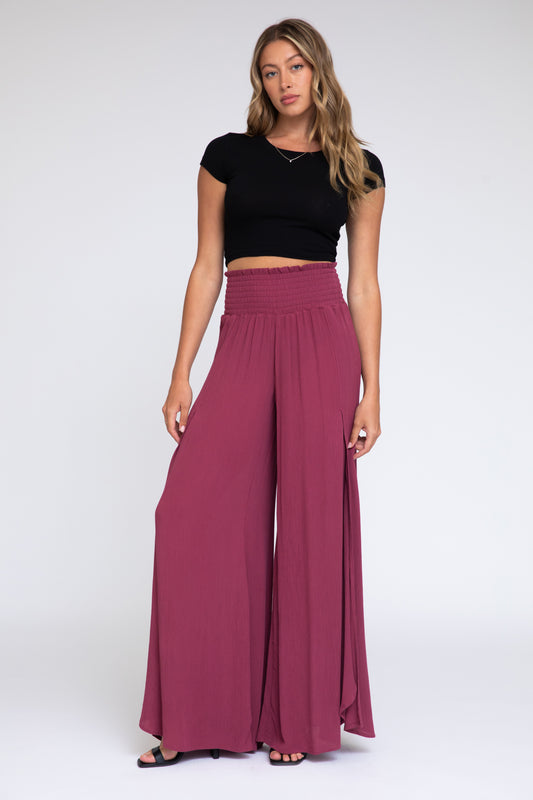 FRONT WRAP WIDE LEG PANT - BRICK