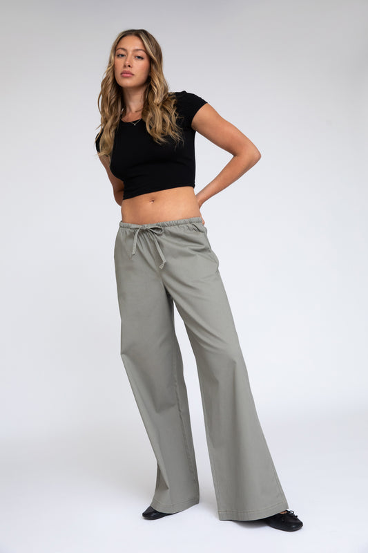 MICROBAND WIDE LEG PANT - DUSTY SAGE