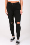 Stevie High Rise Skinny Button Fly Jeans - Black