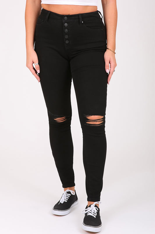 Stevie High Rise Skinny Button Fly Jeans - Black