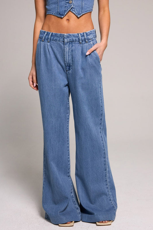 Wide Leg Trouser Jeans - Medium Blue