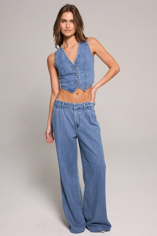 Wide Leg Trouser Jeans - Medium Blue