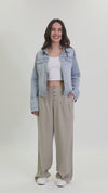 WIDE LEG BUTTON FLY PANT - TAUPE