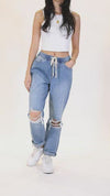 High Rise Pull On Cropped Jeans - Medium kiss