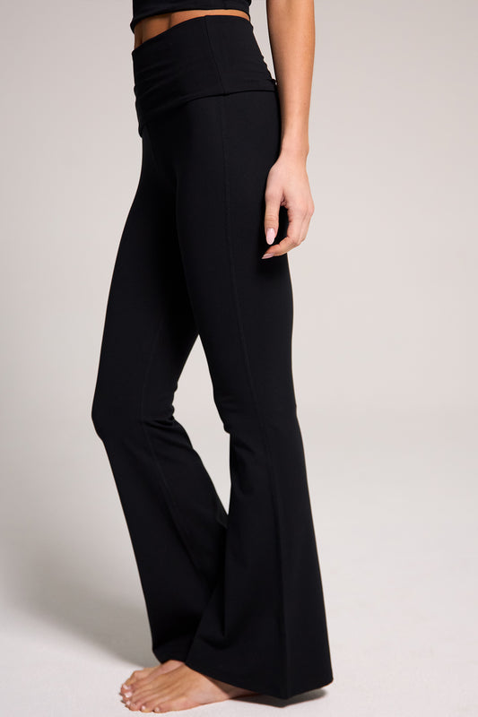 Luxe Fold Over Flare Legging  - Black