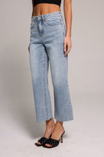 High Rise Wide Leg Cropped Jeans - Light Blue