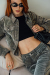 Flocked Trucker Jacket - Light Grey Black