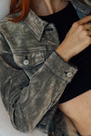 Flocked Trucker Jacket - Light Grey Black