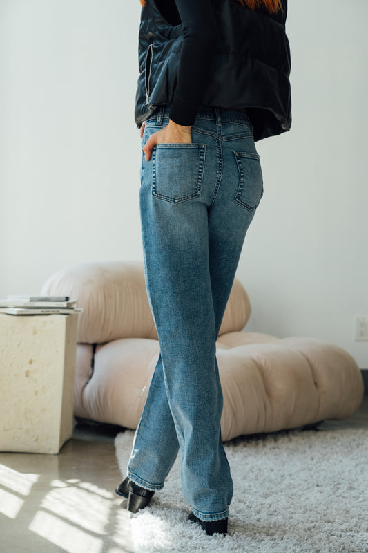 Stella High Rise 90's Straight Jeans - Medium Dark Indigo