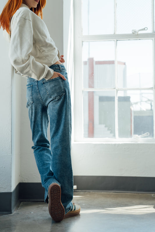 High Rise Boot Cut Jeans - Medium Dark Blue