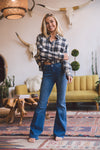 Feeling It Cropped Flannel - Navy White