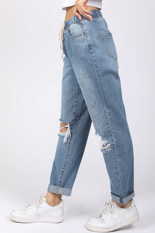 High Rise Slouch Crop Pull On Jeans - Medium kiss