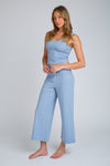 Luxe Fold Over Cropped Wide Leg Set - Blue Fog