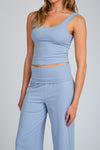 Luxe Fold Over Cropped Wide Leg Set - Blue Fog