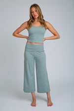 Luxe Fold Over Cropped Wide Leg Set - Light Olive
