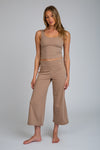 Luxe Fold Over Cropped Wide Leg Set - Taupe Brown