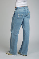 LOW PRO BAGGY JEAN WITH BOWS - DARK BLUE BLACK