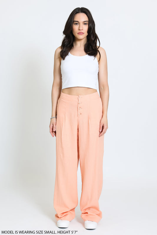 WIDE LEG BUTTON FLY PANT - SOFT CORAL