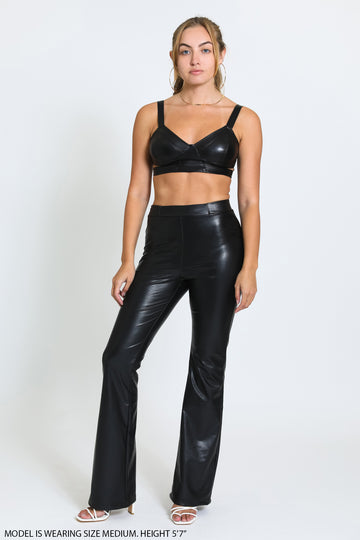 Black Faux Leather Flare Pant, Pants